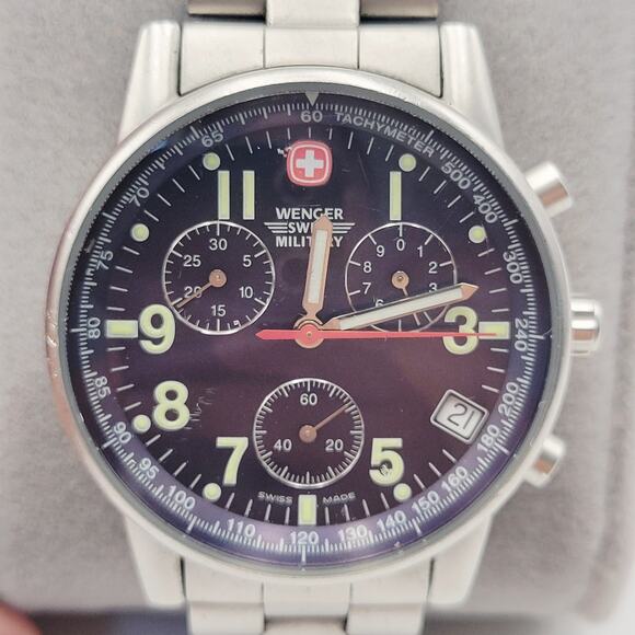 WENGER Swiss Army Men COMMANDO CHRONOGRAPH Black Sunburst Watch Military - Picture 8 of 16